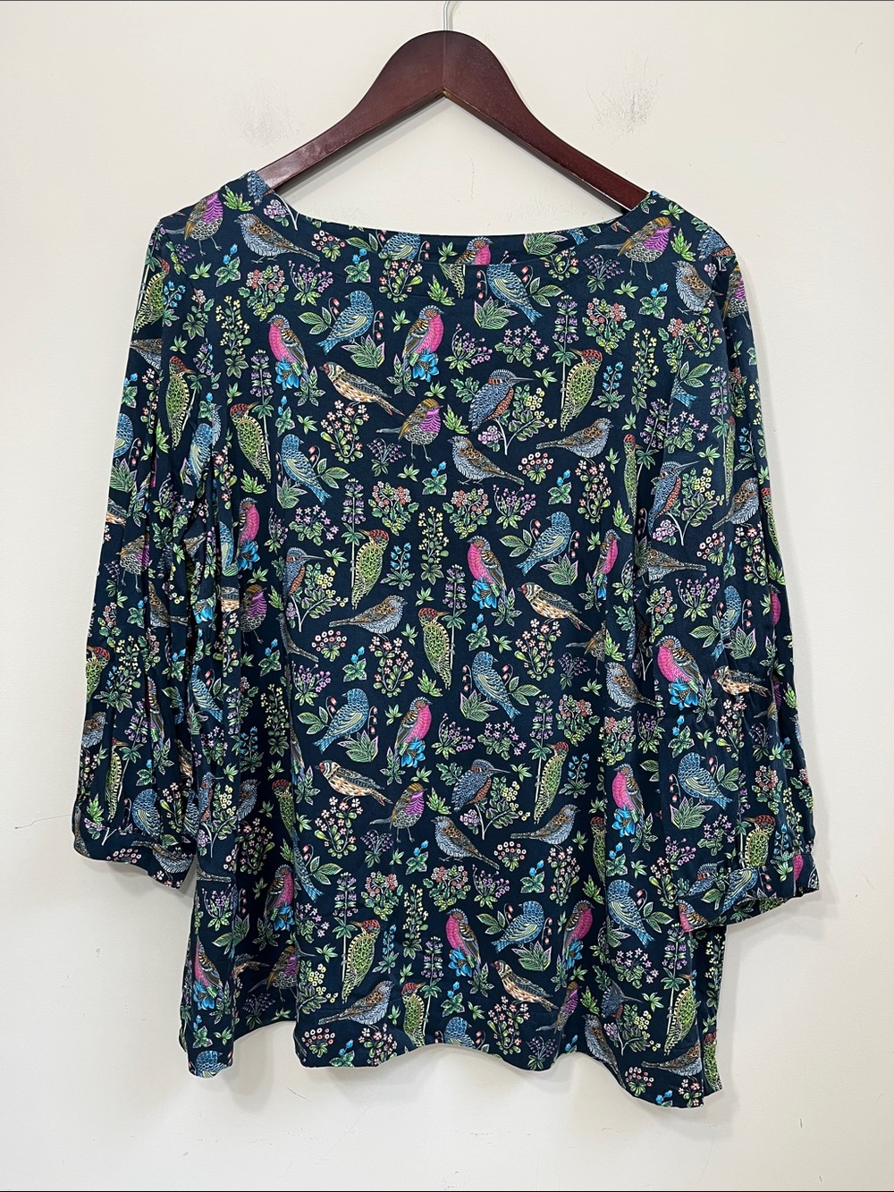 J. Jill Women's Long Sleeve Multicolor Bird Print Blouse Size Large